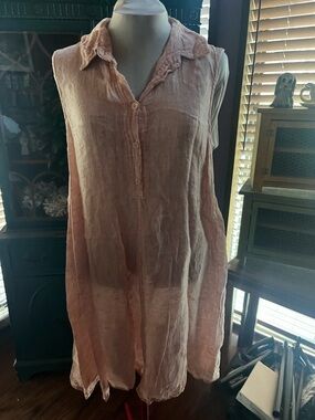 Flax Pale Peach medium Sleeveless Linen Tunic Dress